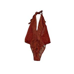 Victoria Secret Burnt Orange Lace Deep V Neck Teddy - Medium